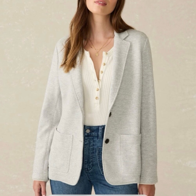Faherty Inlet Cotton Blend Knit Blazer Heather Grey